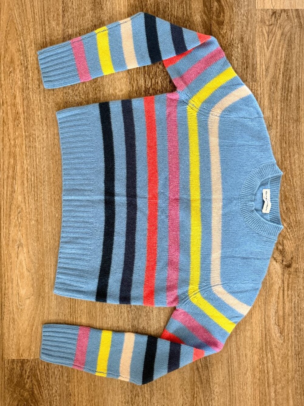 White + Warren Cashmere Breton Stripe Sweater Blue Multi Size S